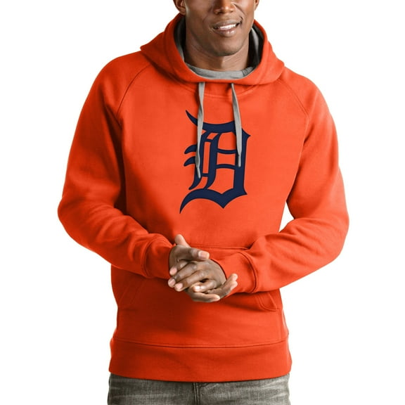 Men's Antigua Orange Detroit Tigers Victory Pullover Team Logo Hoodie