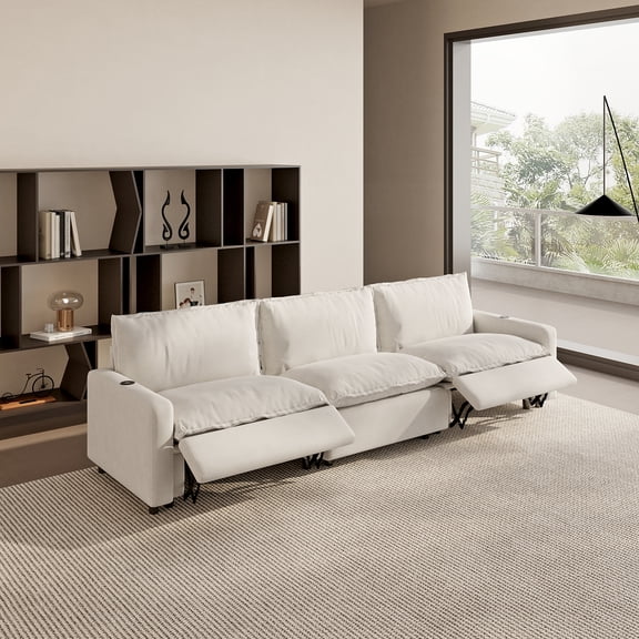 Sdorens Oversized Modular Sectional Sofa with Double Power Recliner,Cloud Heated Seat Reclining Couch,Charging Cup Holders,Deep L-Shaped 3 Seater,Beige