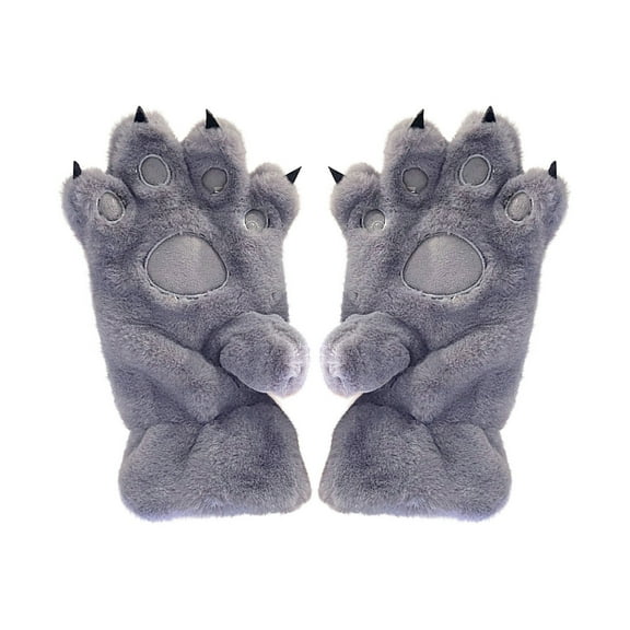 geerera Cute Animal Paw Gloves, Furry Mittens with Claws, Fox Dog Cat Wolf Design Handwear for Adults Warmth Protection