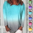 thumbnail image 3 of Tops for Women--Womens Casual Summer O-Neck T-Shirt Gradient Printed Blouse Long Sleeve Shirt Tunic Top, 3 of 3