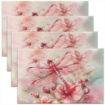 Erosebridal Cute Dragonfly Placemats Set of 4, Gold Lotus Table Mats for Dining Table Set of 4, Watecolor Print Decor