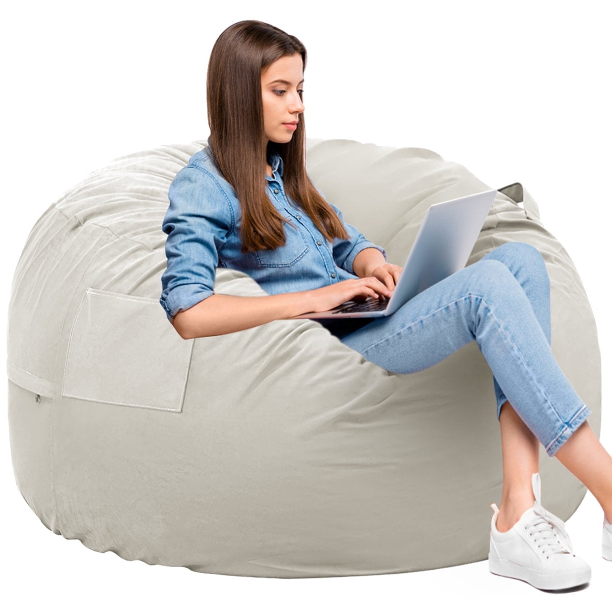 Oversized Bean Bag Chair, Beanbag for Adults, Comfy Refillable Single Sofa for Living Room, Bedroom, Dorm, Gray