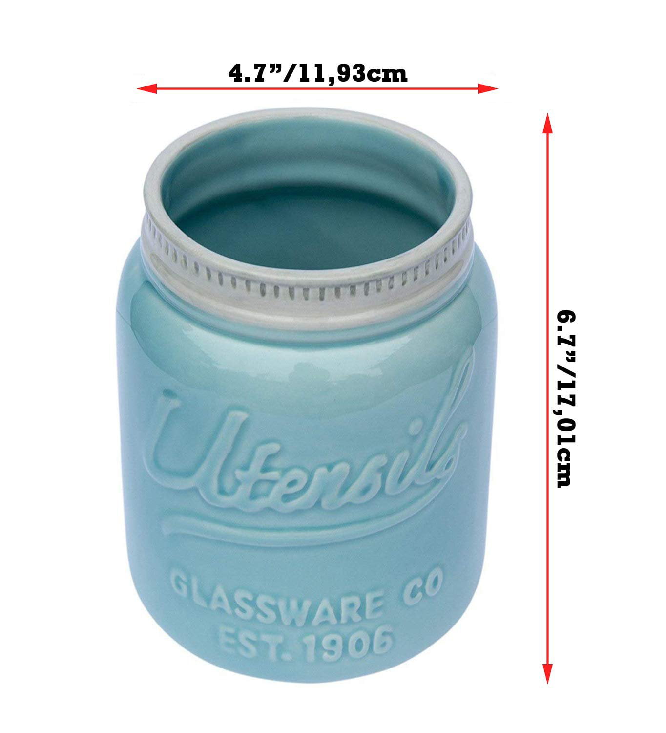 Dishwasher Safe Wide Mouth Mason Jar Utensil Holder by Comfify Kitchen Caddy Perfect Cookware Gift Decorative Kitchenware Organizer Crock Chip Resistant Ceramic Large Size 7 High w/ 4 Mouth Aqua Blue