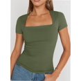 thumbnail image 5 of Womens Square Neck Short SleeveTops Spring Summer Slim Fit Tees Shirts, 5 of 6