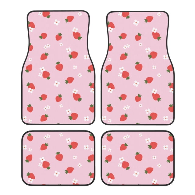 Fotbe Strawberry Floral Juego de 4 Tapetes para Auto con Estampado – Alfombrillas de Goma Reforzada, Diseño Antideslizante, Protección para Todo el Año – Vehículos, Autos, Camionetas y SUVs