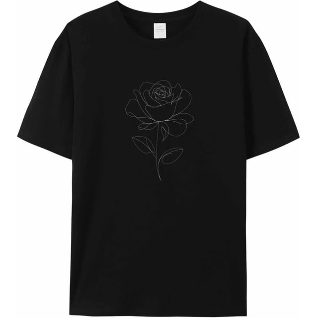 Camisetas para hombre, camiseta de algodón con cuello redondo y flores de rosas, manga corta para hombre