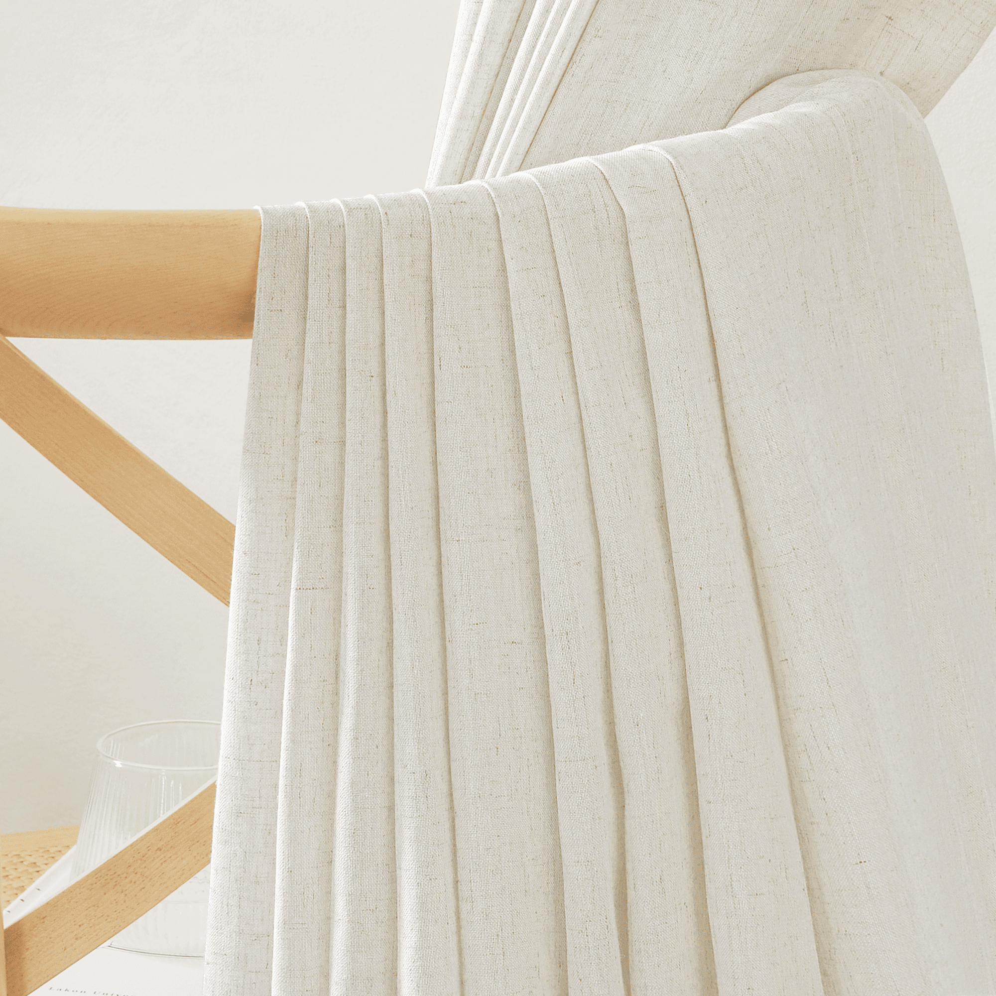 NICETOWN Natural Linen Curtains for Bedroom, 2 Panels, Flax Linen Light Filtering Privacy Added Hook Belt/Backtab/Rod Pocket Window Drapes, 50"x 90"