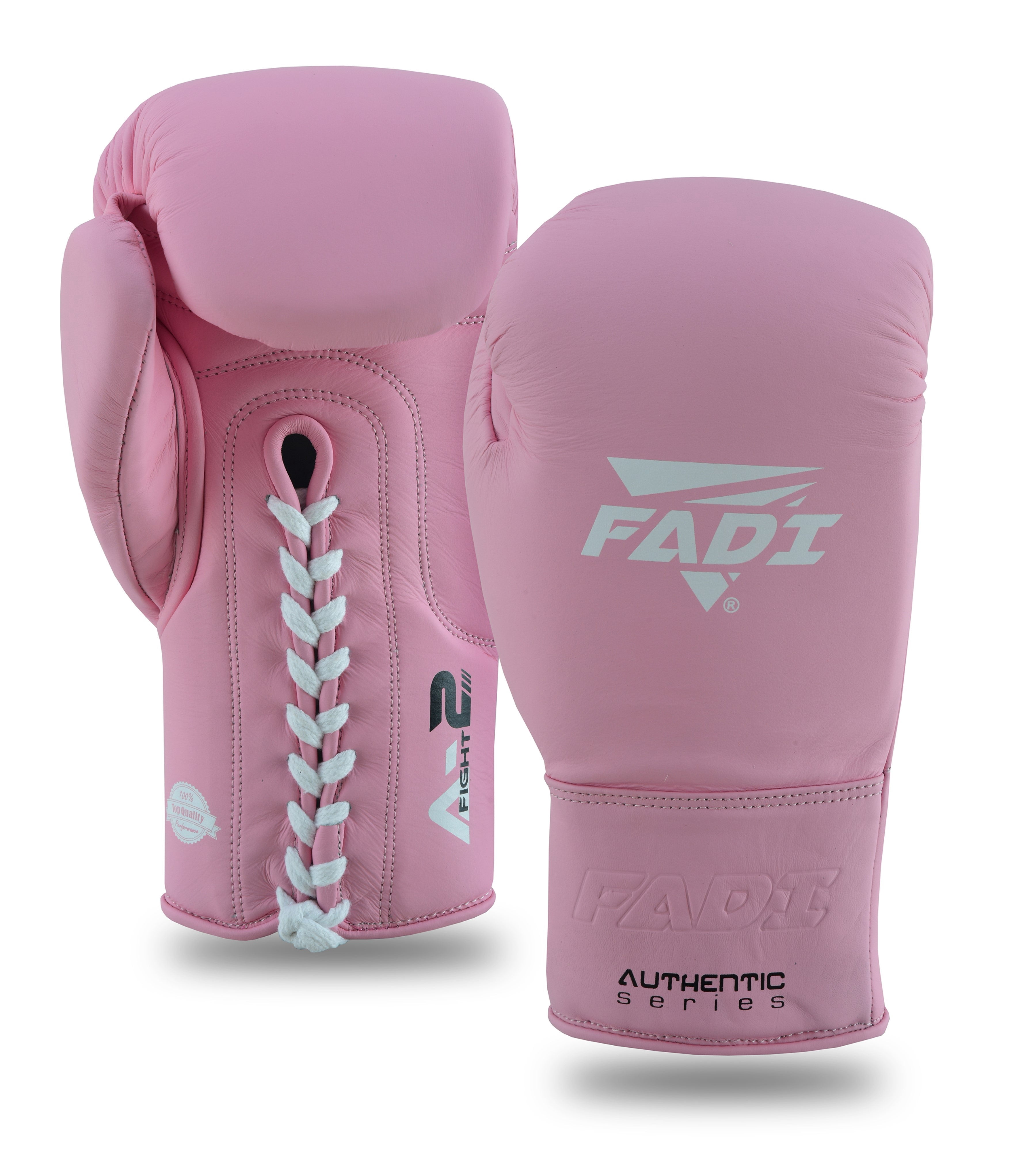 Fadi Sports A2 Lace-Up Boxing Gloves, for Training & Sparring, Matte Cowhide Leather, Pink - 12 oz