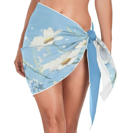 Ckdifva Blue Sky Flowers Beach Cover Up for Women Swimsuit Coverups Bikini Wrap Short Skirt