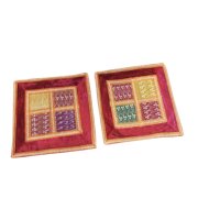 Mogul Indian Sofa Cushion Covers Embroidered Patchwork Maroon Bohemian Decor Pillow Cases 16" x 16"
