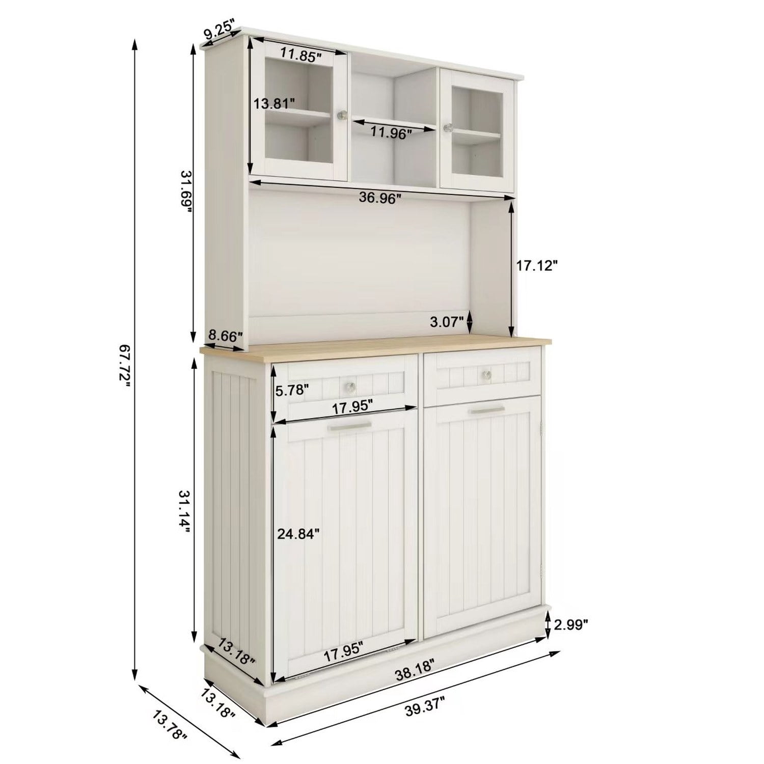 Tall Kitchen Trash Can Storage Cabinet with 3 Adjustable Shelves, 2 Drawers, and Tilt-Out Trash Bin, MDF Pantry Sideboard for Kitchen, Dining Room, Living Room