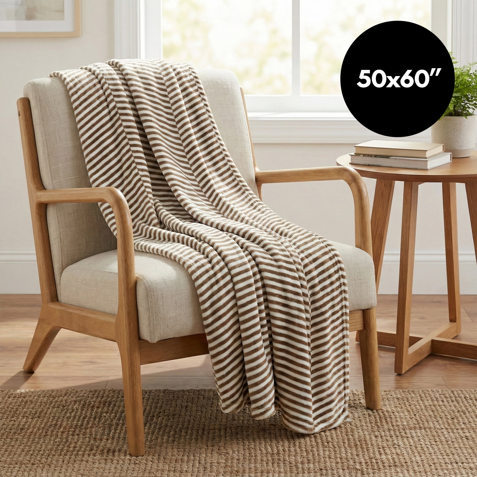 Americanflat 50x60 Fleece Throw Blanket - Classic Herringbone Pattern Design - Soft Throw For Couch And Bed - Cozy Comfort For Any Room - Brown