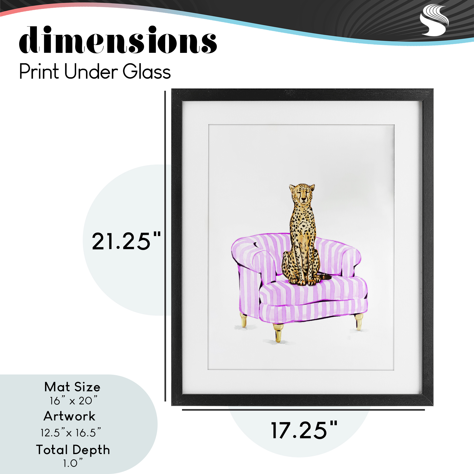 Cheetah on Pink Stripe Chair Black Framed Print Under Glass, design by Ziwei Li