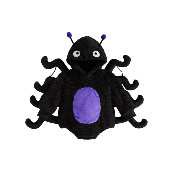 Cjfdfy Newborn Baby Boy Girl Halloween Costume Halloween Spider Costume Romper Long Sleeve Fuzzy Hooded Jumpsuit Cute Infant Halloween Cosplay Clothes 0-18 Months
