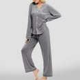 thumbnail image 2 of Women's Pajama Sets 2pc Long Sleeve Button Shirts and Wide Leg Pants Sleepwear Casual Soft Cozy Lounge Sets 2024 Winter Pjs, 2 of 5