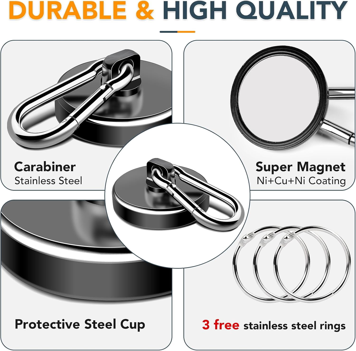 Magnetic Hooks Heavy Duty, 110LBS+ Strong Neodymium Magnets with Swivel Carabiner Hook, Black Magnetic Hangers Magnet Hooks for Locker, Home, Cruise Cabin, Office - 10 Pack