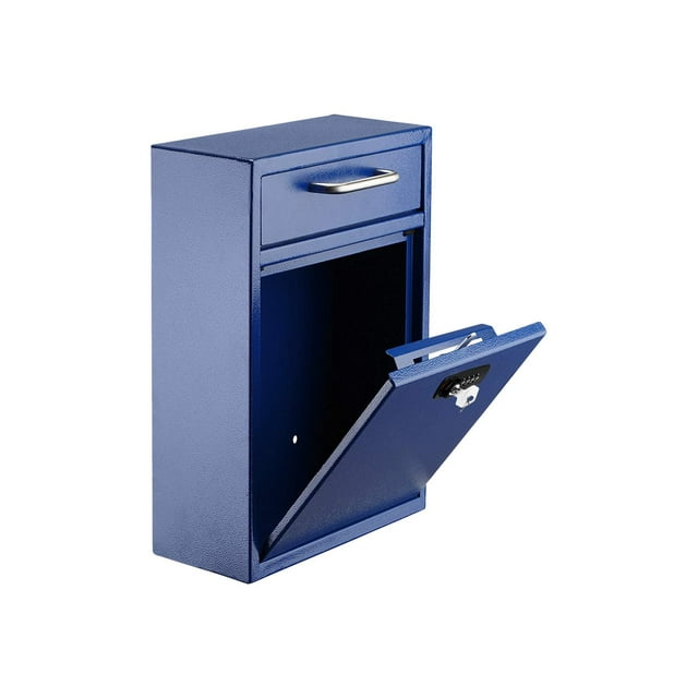 AdirOffice Wall Mount Mailbox - Combination Mailbox with Keys- Durable Wall Mounted Locking Mailbox and Cash Drop Box for House, Apartments and Bussiness After Hours Deposits (Large, Blue)