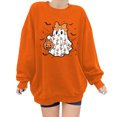thumbnail image 2 of Womens Oversized Sweatshirts Vintage Halloween Ghost Bow Pumpkin Graphic Crew Neck Long Sleeve Pullover Streetwear Party Top Fall Winter Oversized Sweatshirts Orange S, 2 of 4