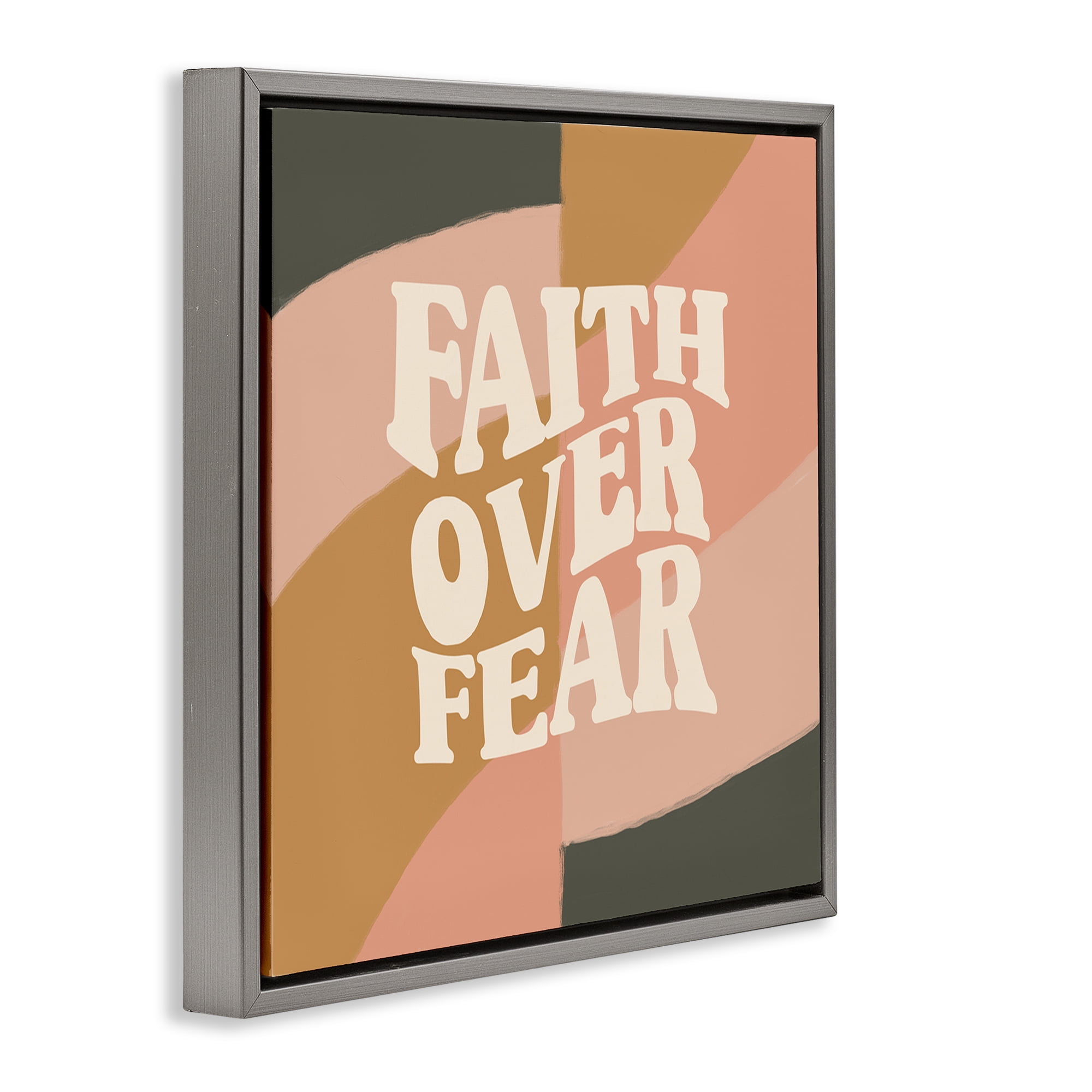 Stupell Industries Faith Over Fear Religious & Spiritual Painting Gray Floater Framed Canvas Art Print Wall Art, 18 x 18