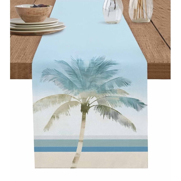 Hokiten Table Runners 60 Inches Long Dress Scarves, Summer Coast Palm Trees Farmhouse Kitchen/Dining Table Runner, Small Coffee Tablerunners, Blue Sky Watercolor Beach 13x60 Inch