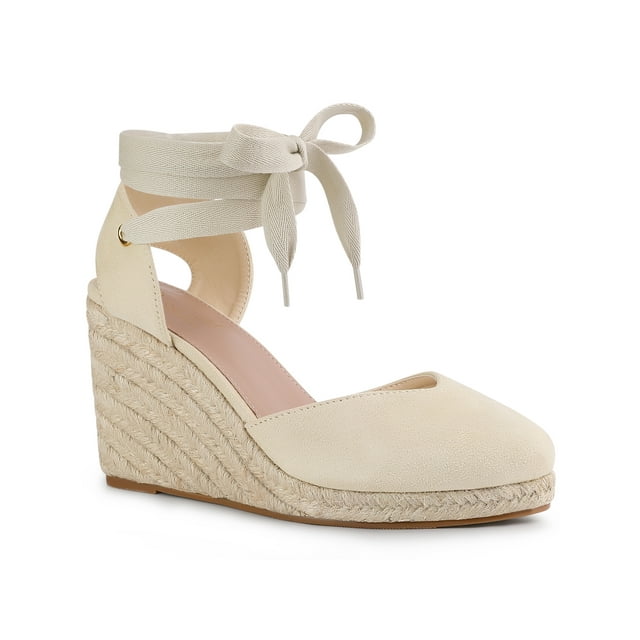 BLISSFUL STEP Sandales Compensées à Plateforme à Lacets Style Espadrille pour Femmes Beige 6
