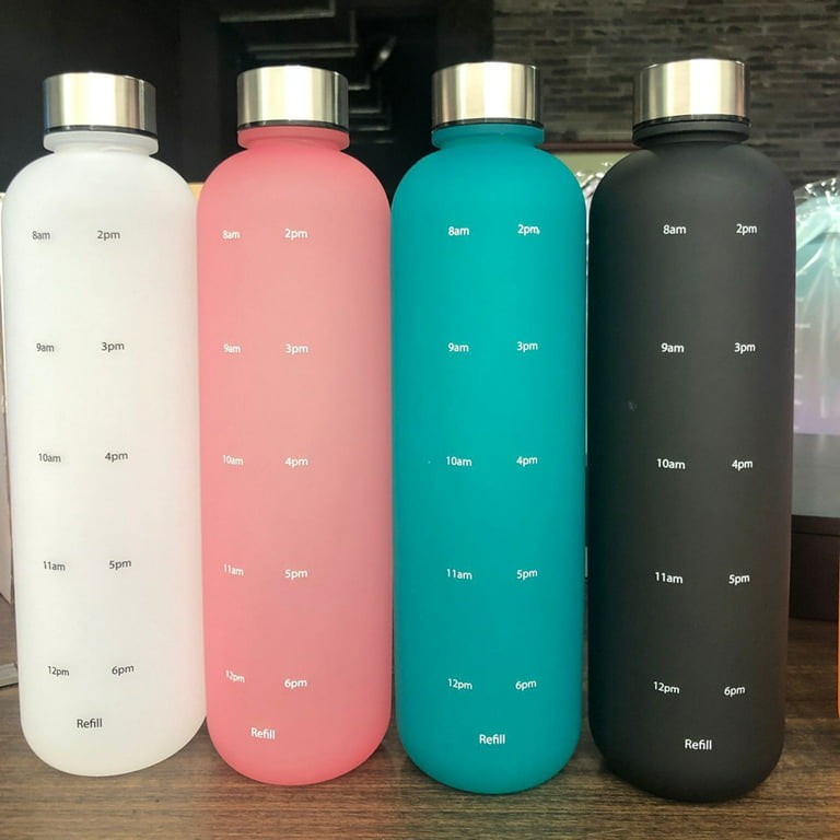 Fyrome 32 oz Plastic Sport Water Bottle Kids Flip Top Lid with Motivational Time Marker, Leakproof & BPA Free for Fitness Gym Outdoor, Blue