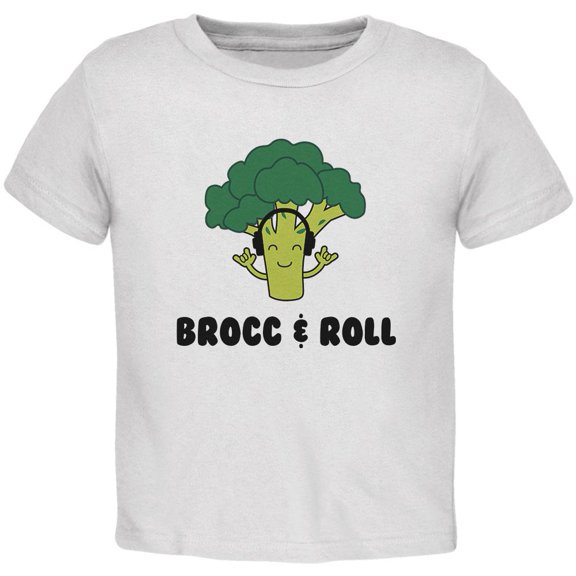 Vegetable Broccoli Rock Brocc and Roll Funny Toddler T Shirt White 2T