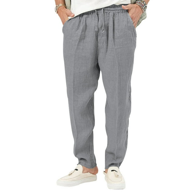 Innerwin Trousers Drawstring Men Bottoms Holiday High Waist Lightweight Summer Pants Grey S