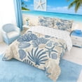 thumbnail image 3 of Manfei Vintage Blue White Starfish Queen Comforter Set for Kids Boys and Girls, Seashell CoralBedding Comforter Set, Reversible 3 Pieces, 1 Comforter and 2 Pillowcases, 3 of 6