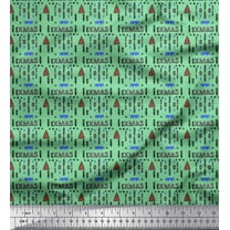 Soimoi Green polyester Crepe Fabric Text & Christmas Tree Folk Art Print Sewing Fabric Yard 42 Inch Wide