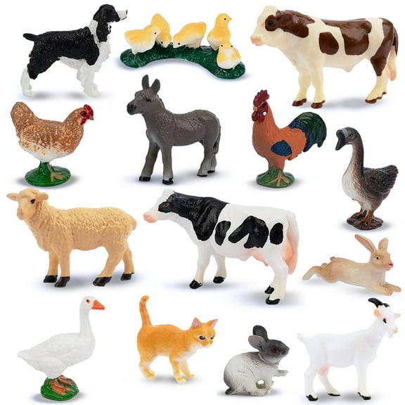 Toymany Tiny Farm Animal Figures Toy, 3.54 in, Halloween, Thanksgiving, Christmas, Easter, Plastic, Set of 14