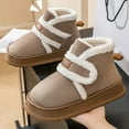 thumbnail image 2 of Womens Platform Snow Boots Hook and Loop Suede Indoor Outdoor Winter Warm Fuzzy Slipper Booties Comfy Soft Sole Nonslip Ankle Boots Khaki Size 7, 2 of 5