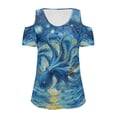thumbnail image 6 of POLERO Starry Night Octopus Print Women Cold Shoulder Summer Tees V Neck T-Shirts Sexy Tops Spring Travel Work Shopping Beach Hawaii Tunic 2XL, 6 of 8
