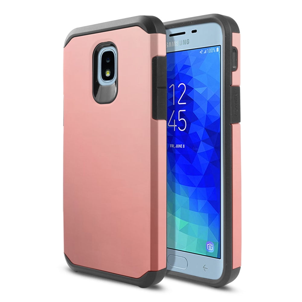 FINCIBO Hybrid Case Hard Plastic TPU Back Cover for Samsung Galaxy J3 J337 2018, Rose Gold/Black