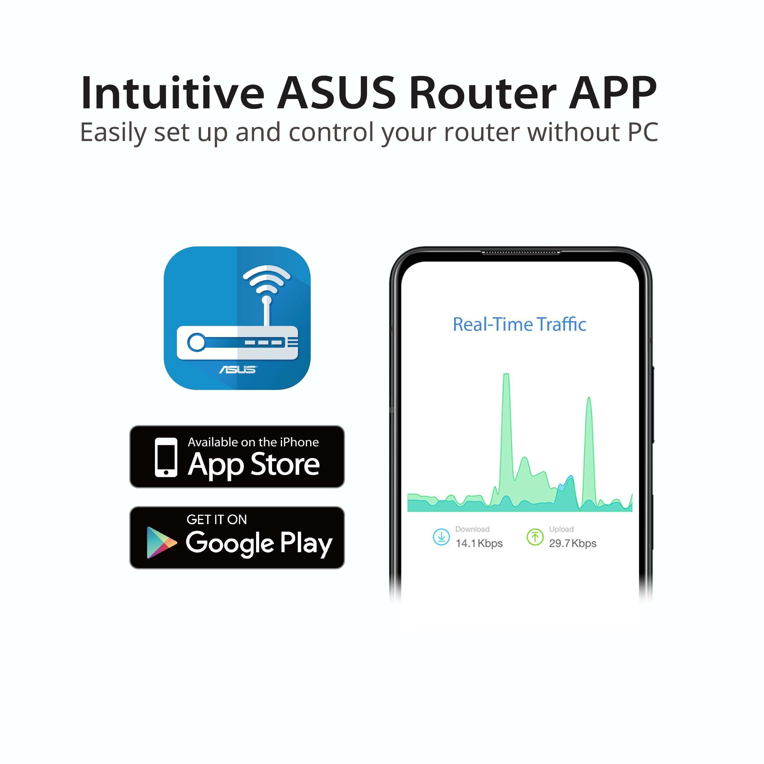 ASUS WiFi 6 Router (RT-AX57) - Dual Band Gigabit Wireless Internet Router, Gaming & Streaming, AiMesh Compatible, Included Lifetime Internet Security, Parental Control, MU-MIMO, OFDMA