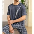 thumbnail image 5 of Xysaqa Mens Short Sleeve Pajama Set Soft Round Neck Tops & Pjs Bottom 2 Piece Sleep Outfits Nightwear Lightweight Summer Sleepwear Lounge Set for Men S-2X Clearance, 5 of 8