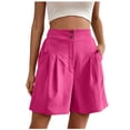 thumbnail image 3 of ClodeEU Women's High Waisted Pleated Shorts,Casual Button Fly Loose Fit Wide Leg Shorts with Pockets Hot Pink,Women's Plus L, 3 of 7