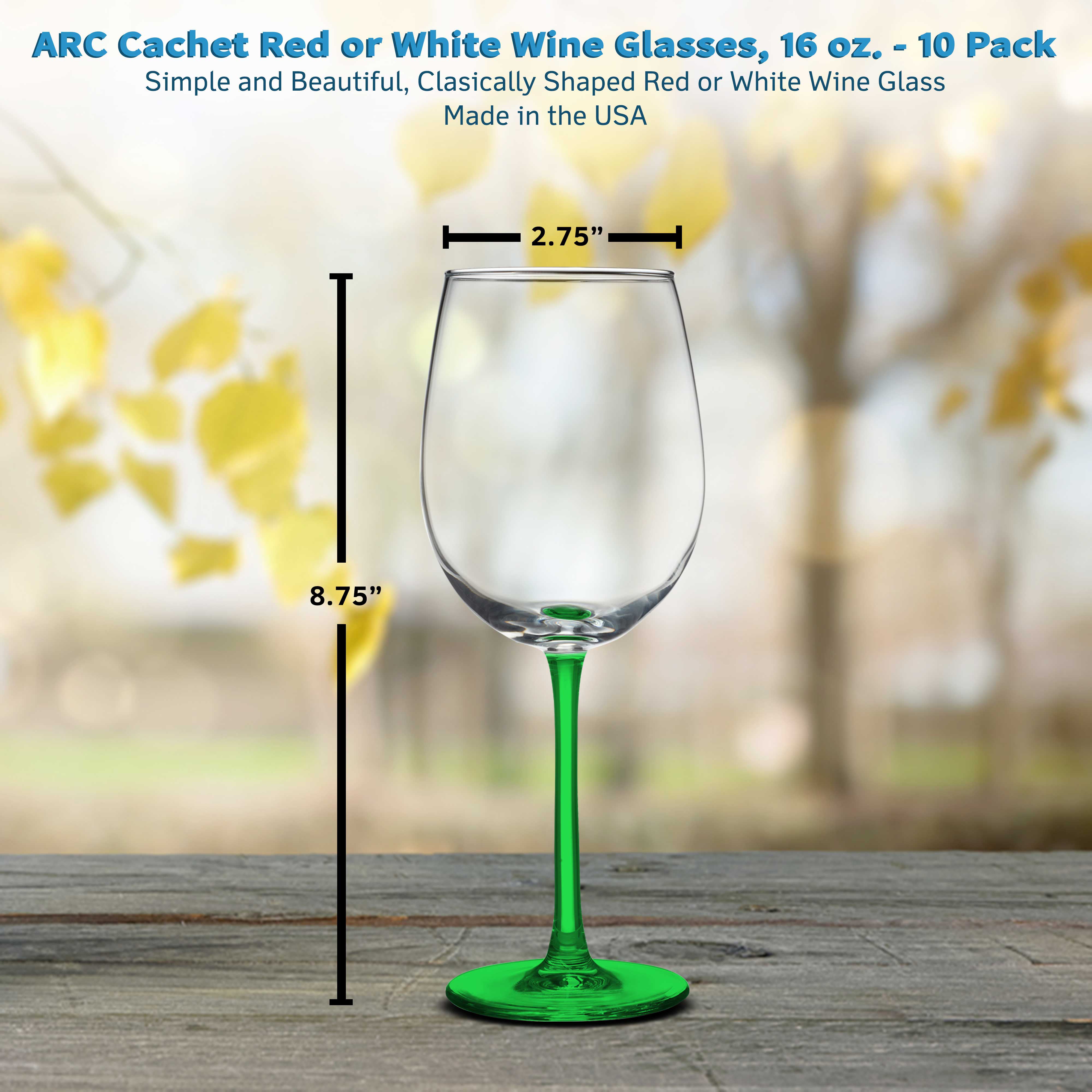 DISCOUNT PROMOS 10 ARC Cachet White Wine Glasses Set, 19 oz. - Customizable  Text, Logo - Barware, Sturdy, Vibrant - Black