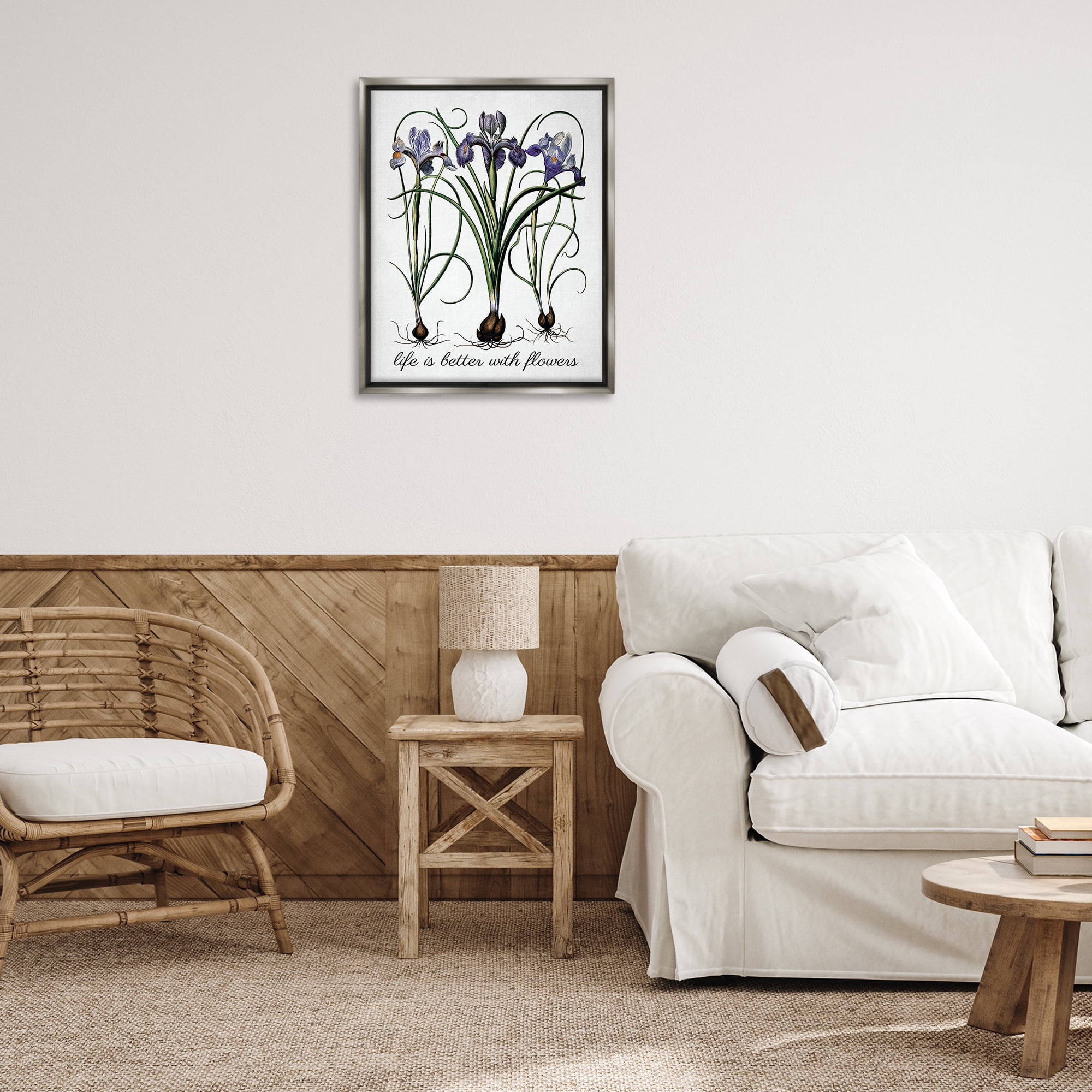 Stupell Industries Better With Flowers Botanical & Floral Painting Gray Floater Framed Art Print Wall Art, 25 x 31