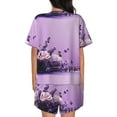 thumbnail image 6 of Uemuo Lavender Roses Arrangement Pattern Women's Short-Sleeved Pajama, Button-Front Loungewear, 2-Piece Summer Sleepwear, Elastic Drawstring Shorts-Large, 6 of 7