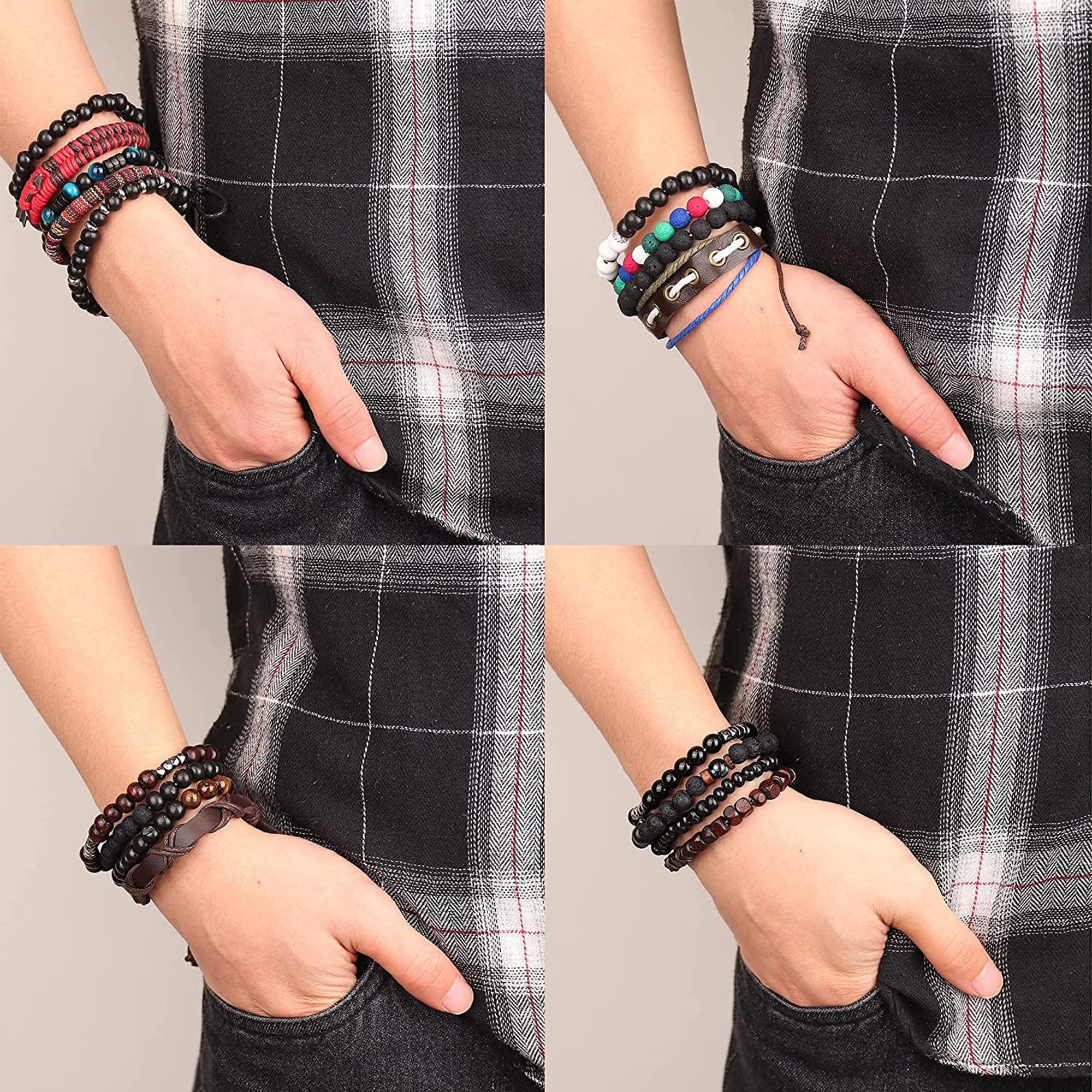 Mouind Pack of 4 Woven Leather Bracelets for Men Women Cool