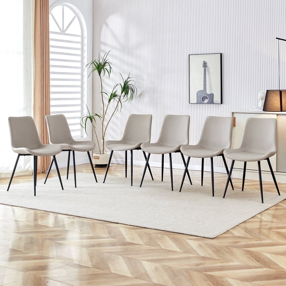 NYEESS Set of 6 Gray Faux Leather Dining Chairs with Metal Legs, Modern Kitchen Seating