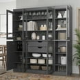thumbnail image 4 of 100% Solid Wood Kitchen Pantry Storage Cabinet with Solid, Clear Glass Doors, Adjustable Shelves and 2-Drawers, Gray China Cabinet, 4 of 6