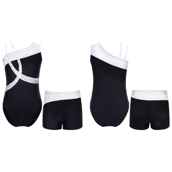 iiniim Leotards for Girls Gymnastics with Shorts Ballet Dance Unitard 2 Piece Athletic Outfits Jumpsuit Bodysuit White 8
