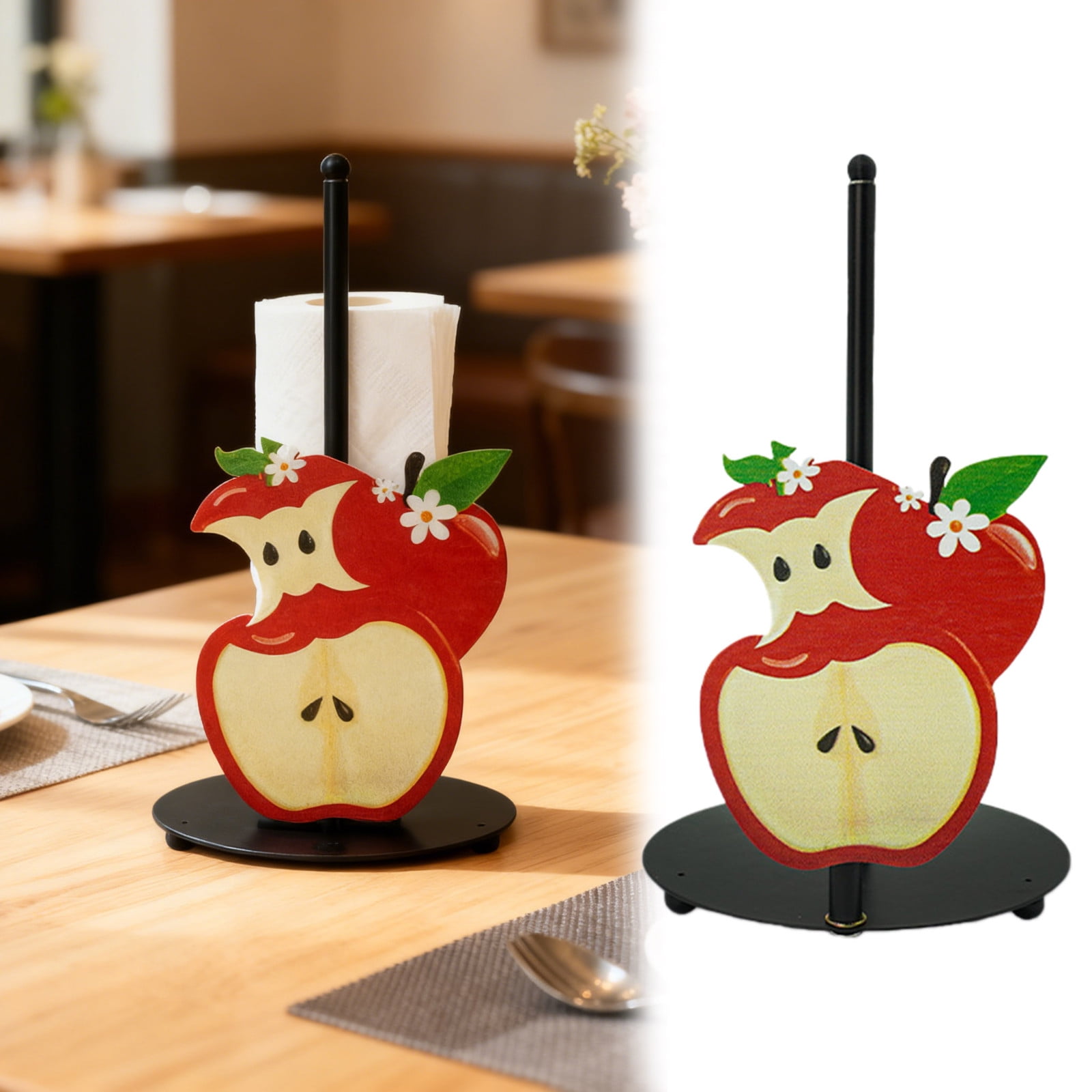 AFACUHX Apple Pattern Metal Paper Towel Holder Cute Countertop Kitchen Decor Farmhouse Large Weighted Tissue Stand for Bathroom Dining (2PC)