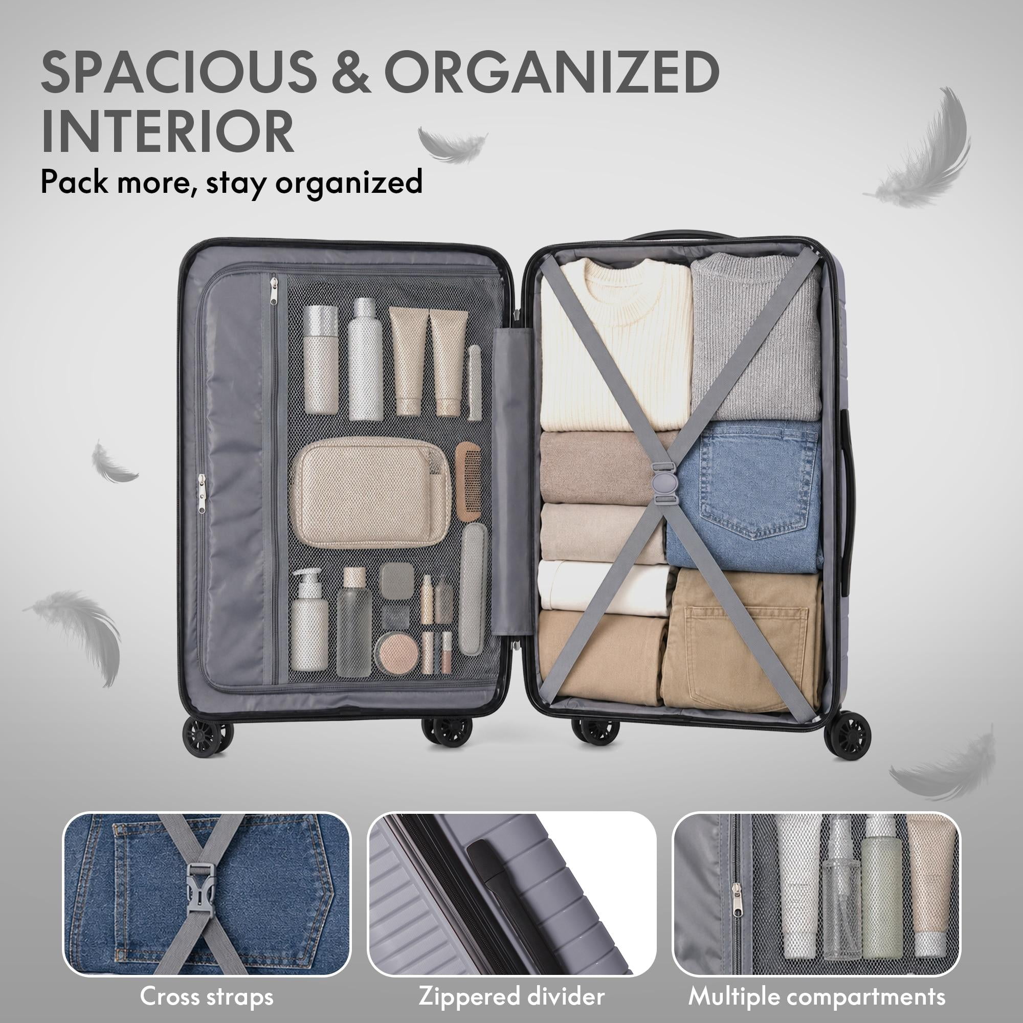 3-Piece PP Hardshell Luggage Set, Lightweight Scratch-Resistant Suitcases with Silent Spinner Wheels & TSA Lock, Dark Grey