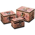 thumbnail image 1 of Big Top Circus Animal Travel Trunks, Set of 3, Decorative Storage Boxes, Various Sizes, Faux Leather, Studs, Wood, Lined, Brass Hardware, 1 of 1