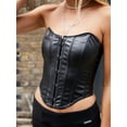 thumbnail image 3 of Biekopu Women's PU Leather Corset Tube Tops, Solid Color Low Cut Sleeveless Strapless Central Clasp Bandeau Crop Tops, 3 of 6