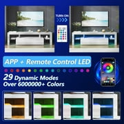 UHOMEPRO TV Stand for TV up to 80, High Gloss Entertainment Center with RGB LED Lights and Storage Shelves, White Media Console for Living Room