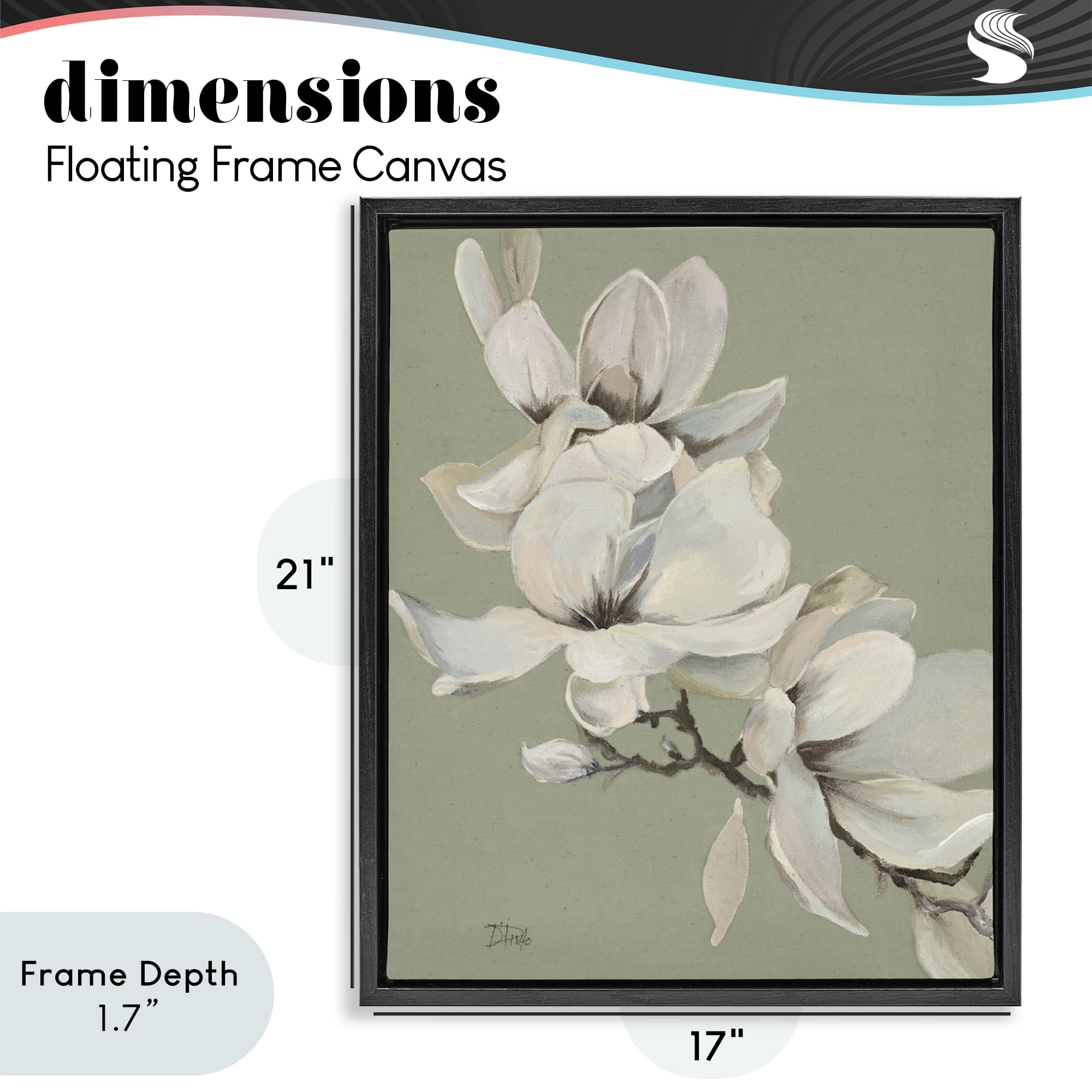 Stupell Industries Magnolias on Sage Florals Black Framed Floater Canvas Wall Art, design by Patricia Pinto